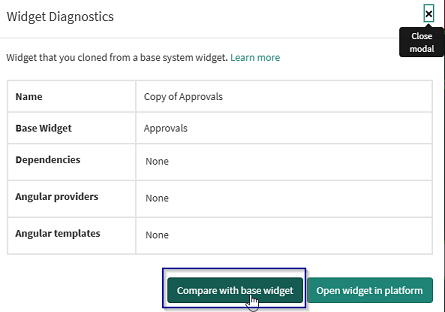 Service Portal Widget comparison for cloned to baseline